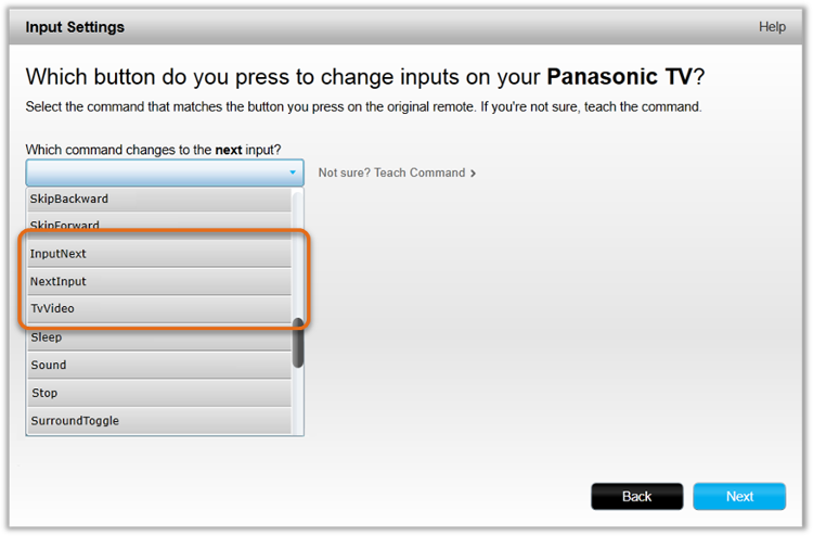 Harmony input list