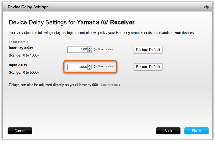 MyHarmony - Change device settings