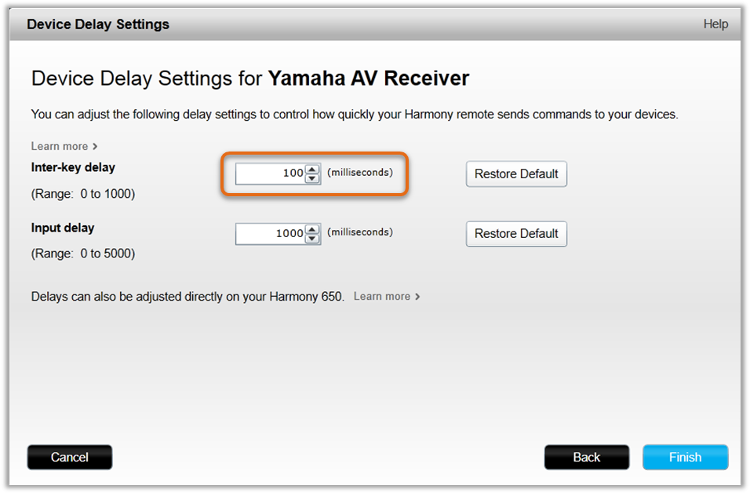 MyHarmony - Change device settings