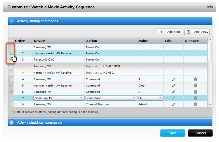 MyHarmony - Actions de démarrage et de fin