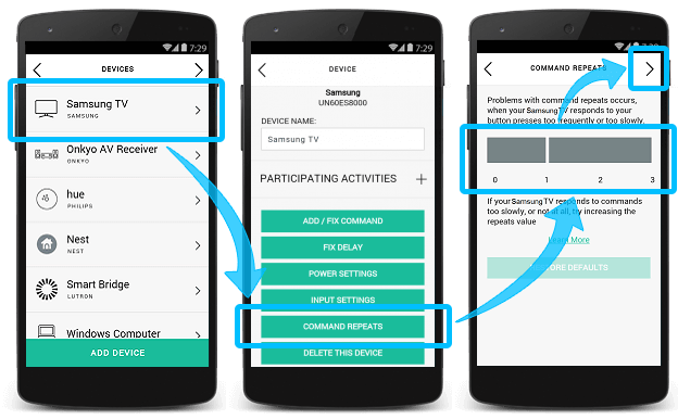 Application Harmony - nombre de répétitions du dispositif