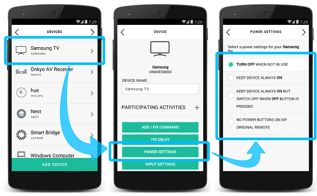 Harmony App - when device power on or off