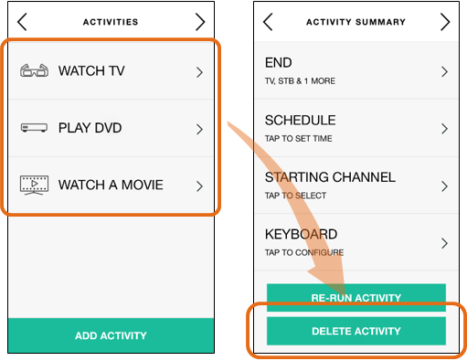 Harmony app - delete activity
