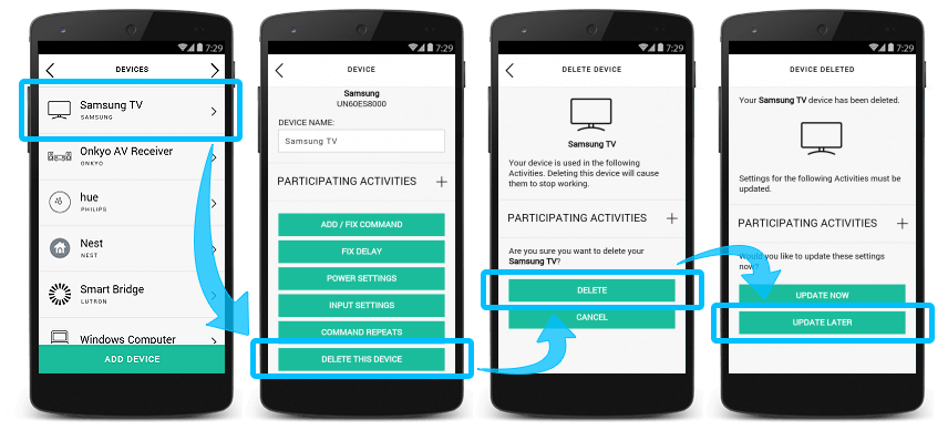 Harmony App - replacing a device