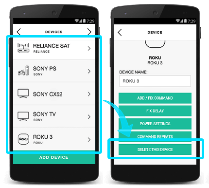 Aplicación Harmony - Eliminar dispositivo