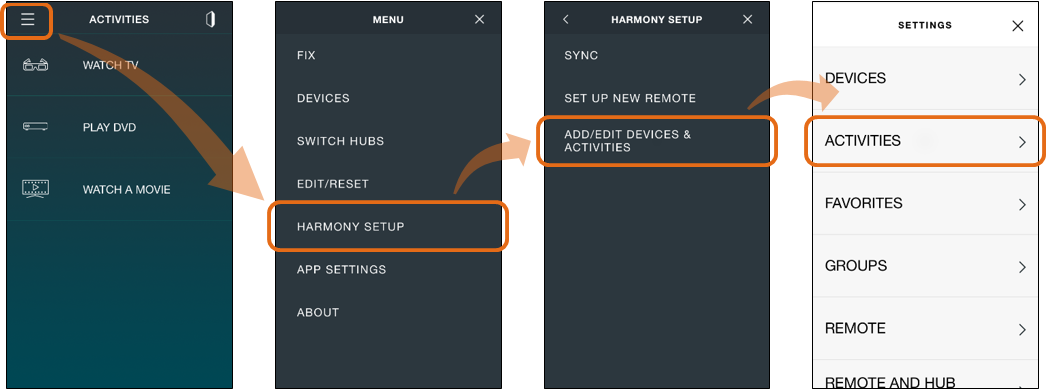 Harmony app - edit activity