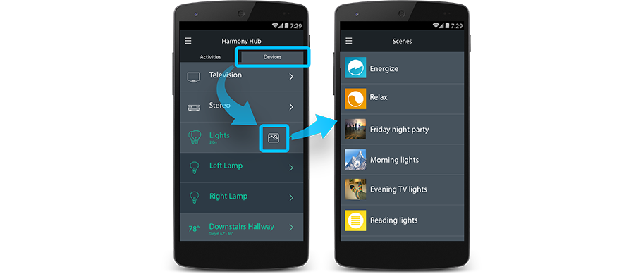 Harmony App Steuerung – Philips Hue Szenen