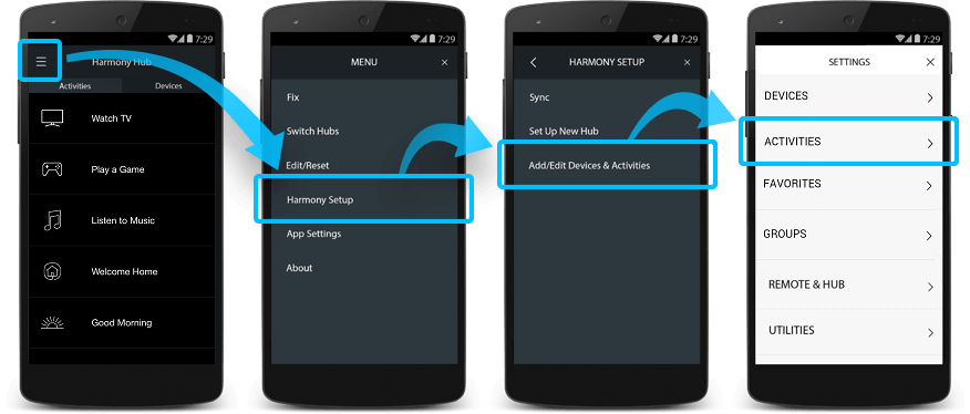 Sélection de dispositifs pour l'application Harmony