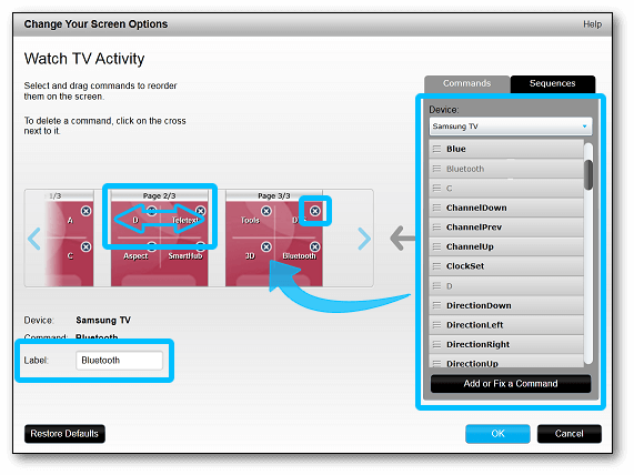 MyHarmony - Personnaliser l'écran