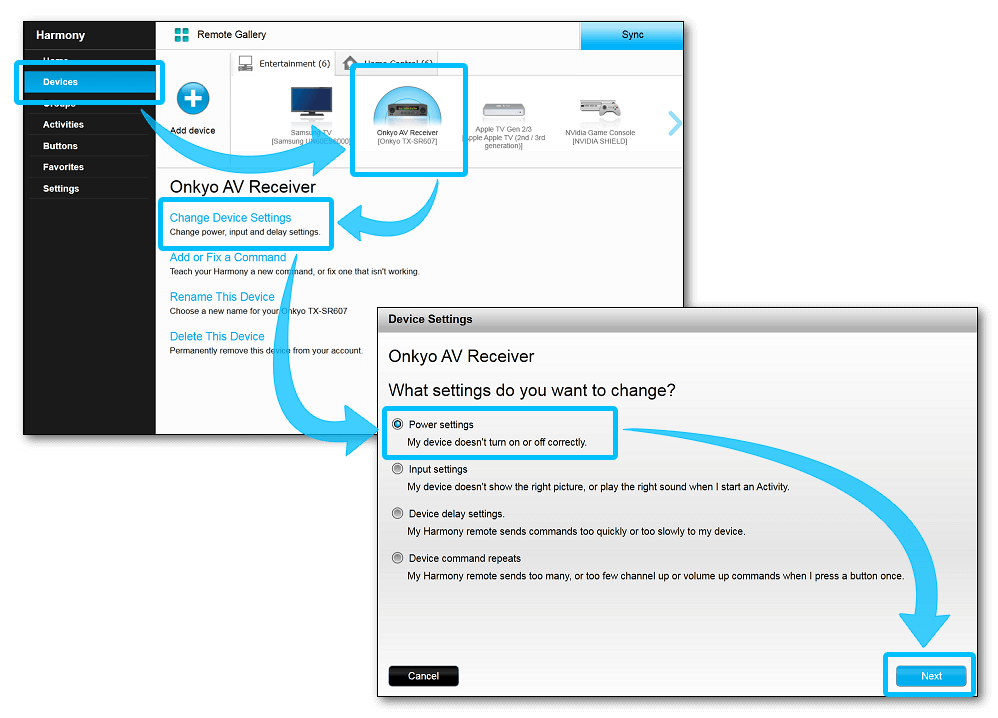 MyHarmony - power settings