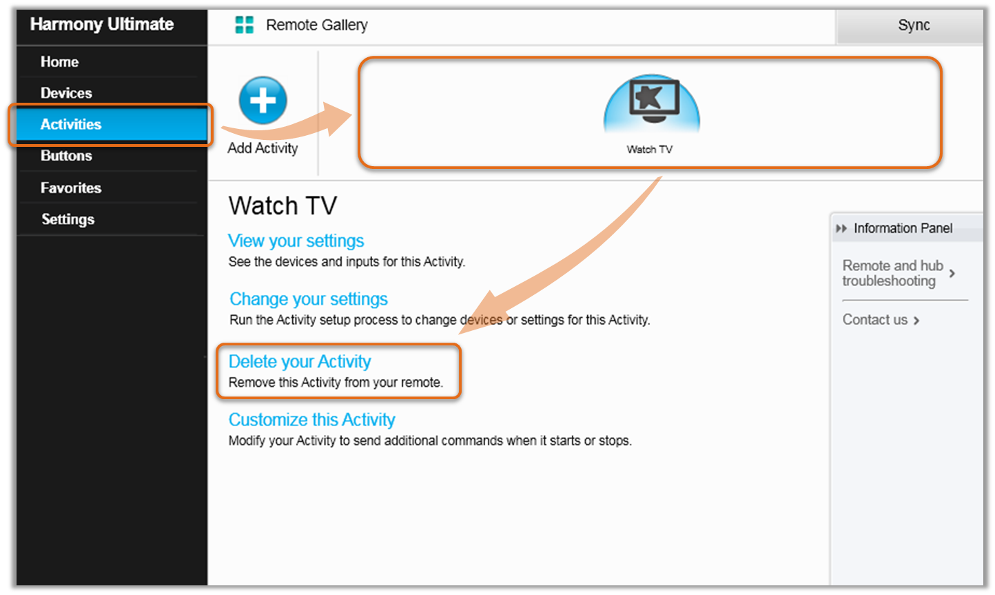 Software de escritorio Harmony: eliminar Actividad