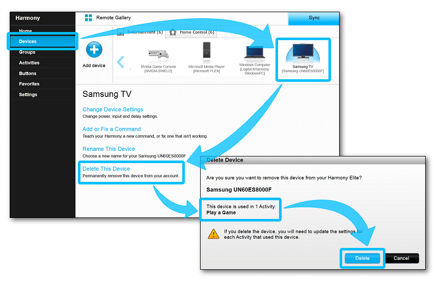 MyHarmony - replacing a device