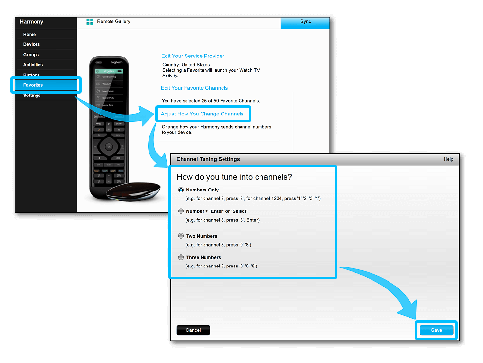 MyHarmony - channel changing settings