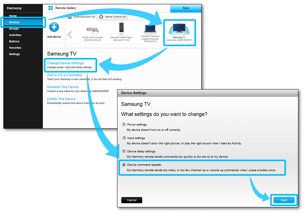 MyHarmony - power settings