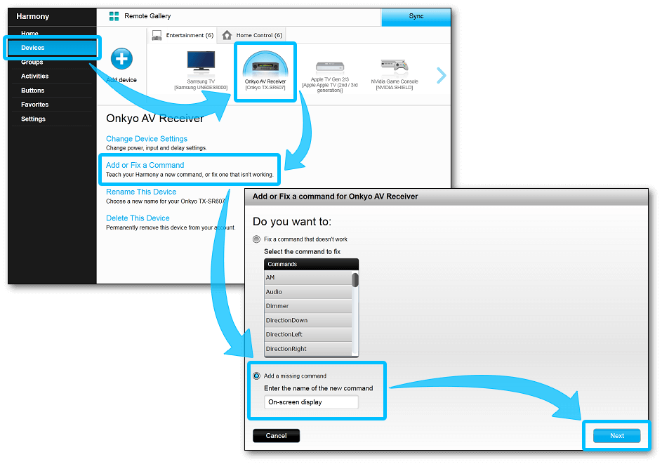 MyHarmony - add or fix a command