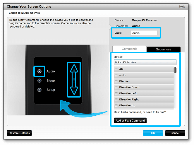 MyHarmony - Customize Screen