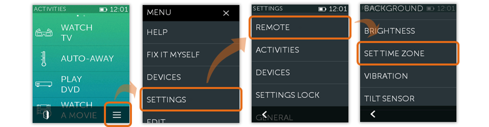 Harmony Remote - Set Time Zone Screen