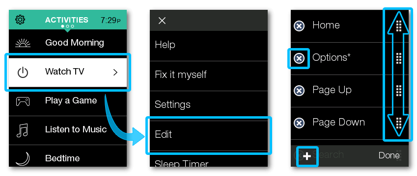 Touch Remotes - Customize Buttons Screen