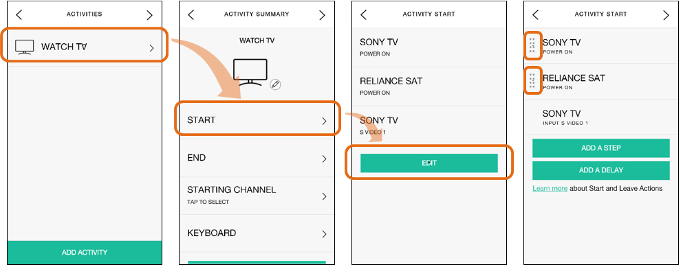 HarmonyApp - start and leave actions