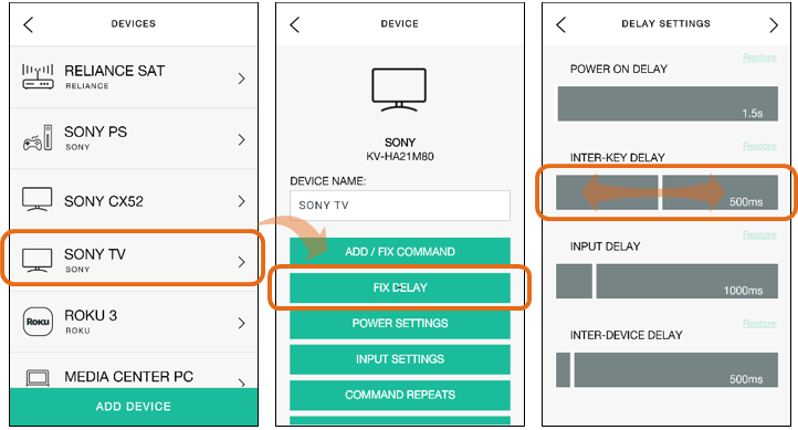 Harmony App - Change device settings